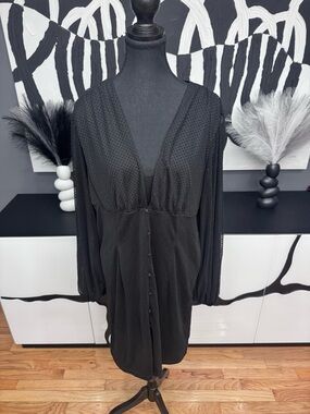 Missguided Plus Black Zip Back Dress Size 16 Minimal Chic Bodycon EUC